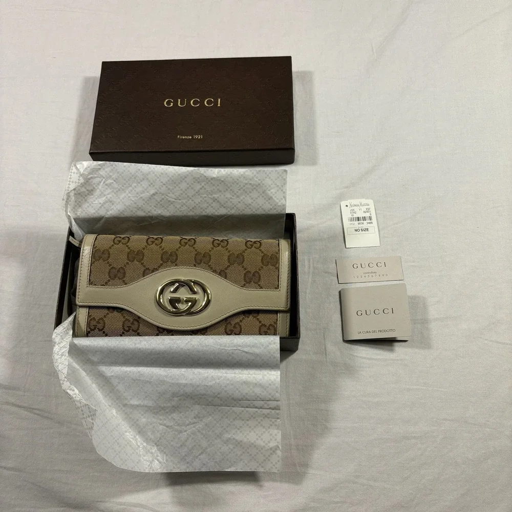 Authentic Gucci Soho Cellarius Wallet Tan GG Monogram Leather Pre-Owned - Picture 1 of 10